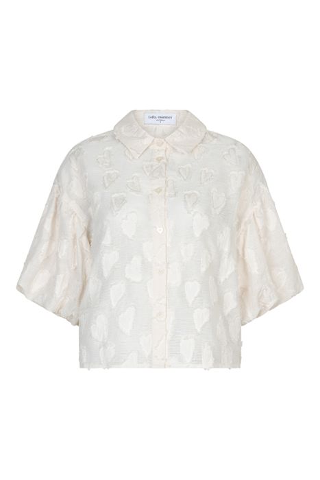 Groene Lofty Manner Juna RC16 blouse 196 met hartjesstructuur korte wijde mouwen kraag en knoopsluiting