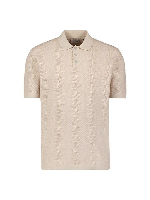 Beige poloshirt van No Excess model 31240272 045 met reliëf zigzagpatroon polokraag en korte mouwen