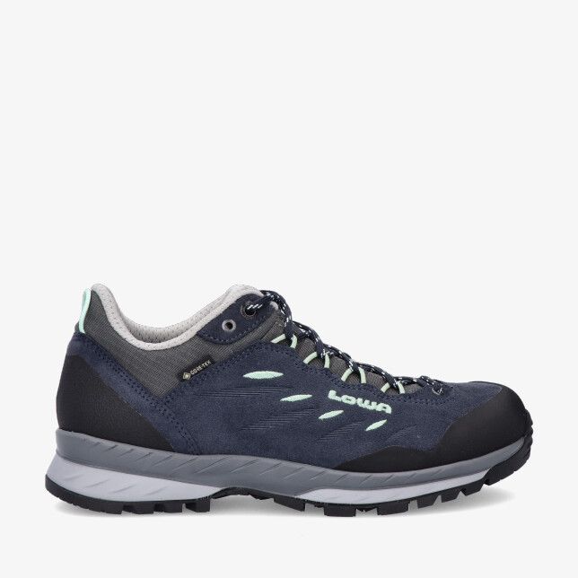 Blauwe Lowa Delago GTX Lo W suède wandelschoen met mint accenten rubberneus en gripzool model LM221093 6492