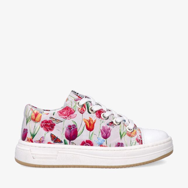 Roze leren Giga G4516 A11B33 lage sneaker met bloemendessin witte neus en veters