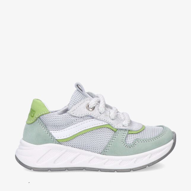 Blauwe Twins Senne Sharp 326107 159 W2 sneaker in leercombi met mesh panelen witte zool en groene accenten