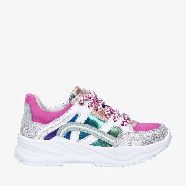 Veelkleurige Twins ROSE RITEL 326000 959-W3 sneaker in leercombi met metallic panelen touwveters en chunky witte zool