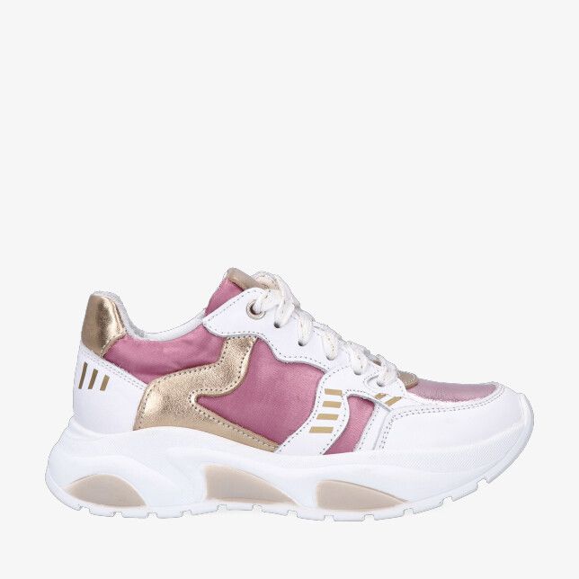 roze leren combi sneaker van Twins SEVEN SWING 326175 977-W3 met witte chunky zool en gouden details