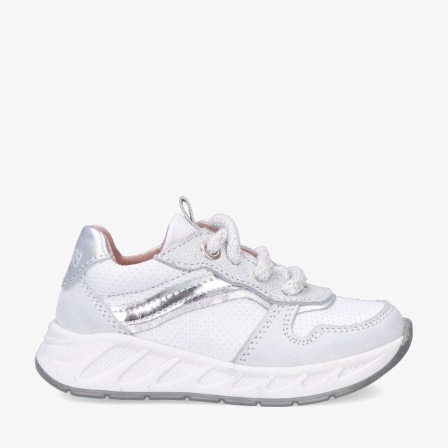 Witte leren sneaker Twins SENNE SHARP 326107 500-W3 met geperforeerde panelen zilverkleurige details en dikke zool