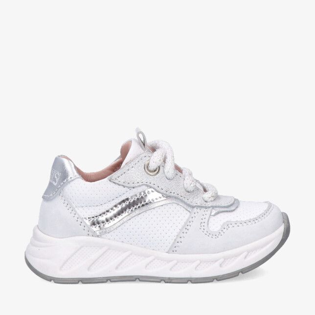 Twins SENNE SHARP 326107 500-W5 leren witte sneaker met zilveren accenten geperforeerd detail veters en dikke zool