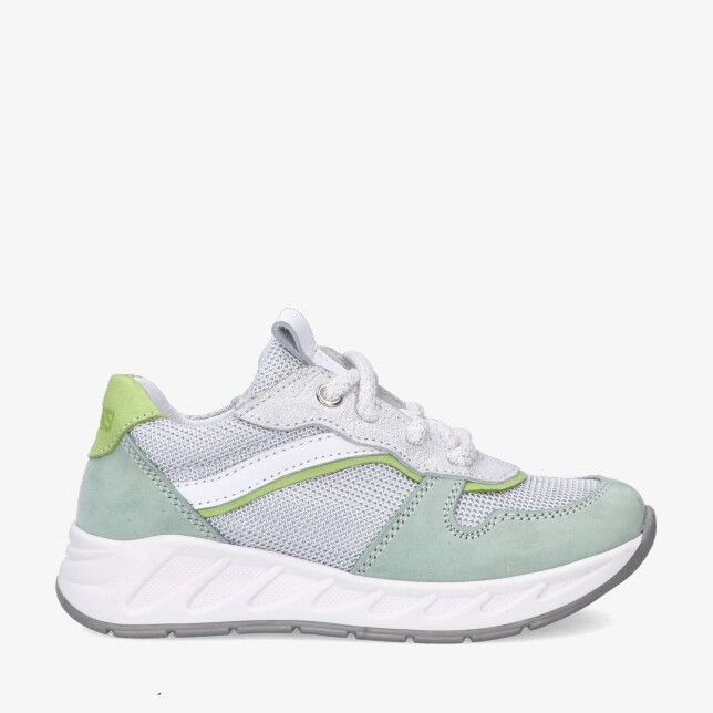 Blauwe Twins SENNE SHARP 326107 159-W3 sneaker in leren combi met mesh en suède panelen limegroene bies en witte zool