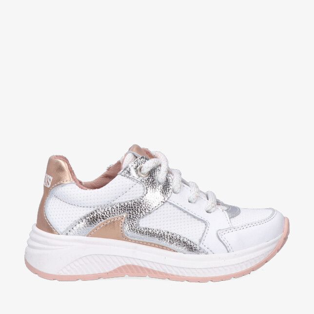 Witte leren sneaker Twins Elena Engel 326130 591-W3 met metallic zilveren en roségouden details perforaties en dikke zool