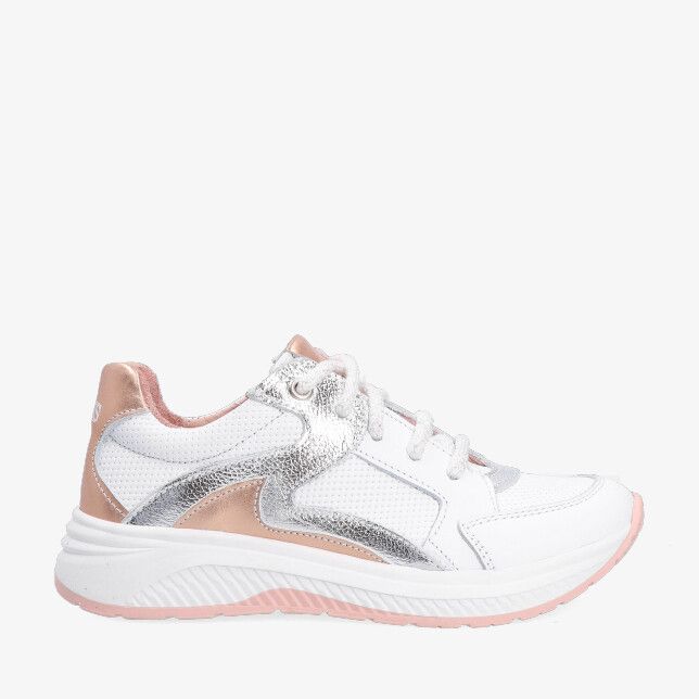 Witte leren sneaker Twins ELENA ENGEL 326130 591-W5 met zilveren en roségouden details en roze zool