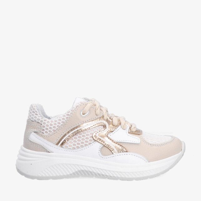 Gebroken witte Twins EVI ENGEL model 326141 501-W5 sneaker in leren combi met mesh en goudkleurige details en chunky zool