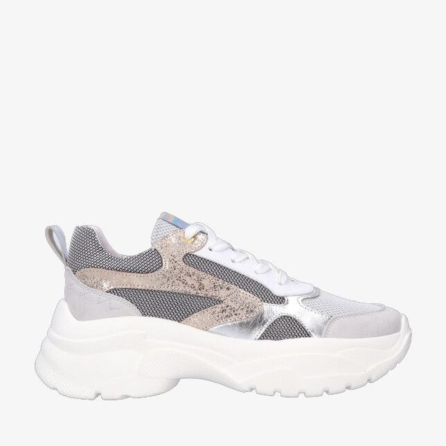 Witte Red Rag Girls Low Cut Sneaker Laces 12562 193 in leercombi met mesh metallic en gespikkelde accenten en dikke zool