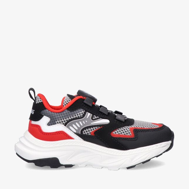 Rode Red Rag jongens low cut sneaker Speedlace 15849 490 in leren combi met grijs mesh zwarte overlays en dikke witte zool