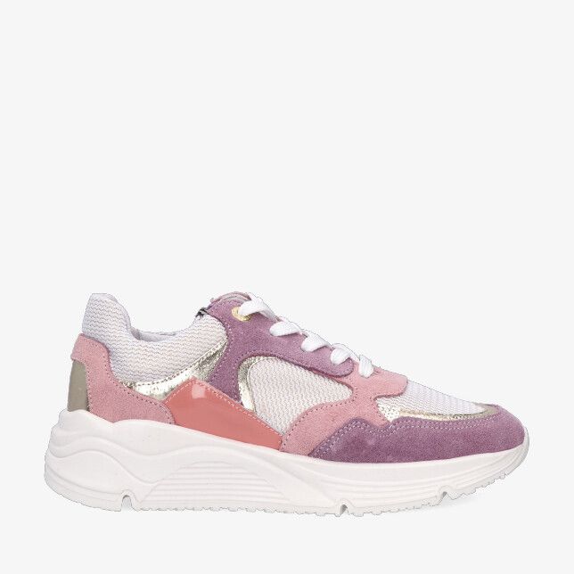 Develab meisjes low cut sneaker met veters 47154 653 in paarse leren combi met suède mesh en gouden accenten