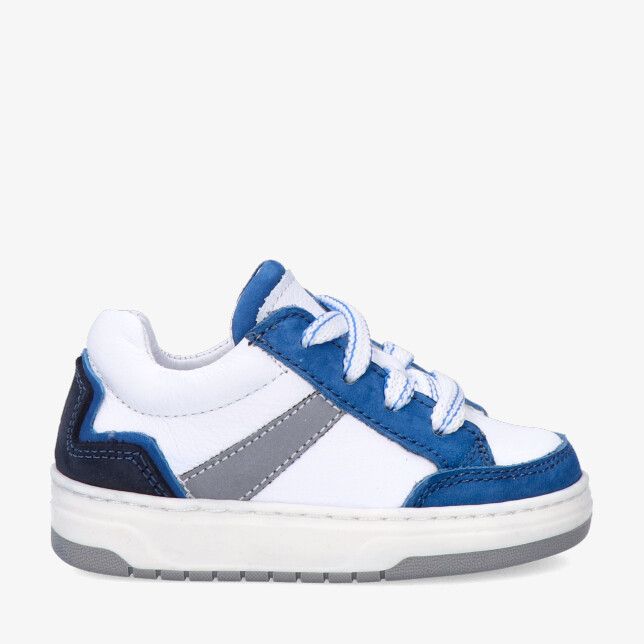Blauwe leren Track Style Melle Mario 326309 123-W3 sneaker met witte zool grijze zijstreep en veters