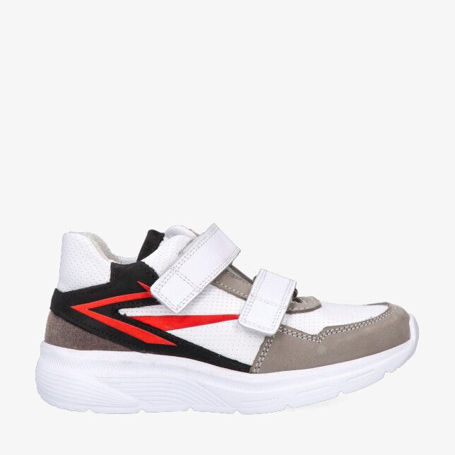 Witte Track Style Ruben Rally sneaker 326326 181 W3 in leren combi met klittenband grijs suède zwart en rode accenten