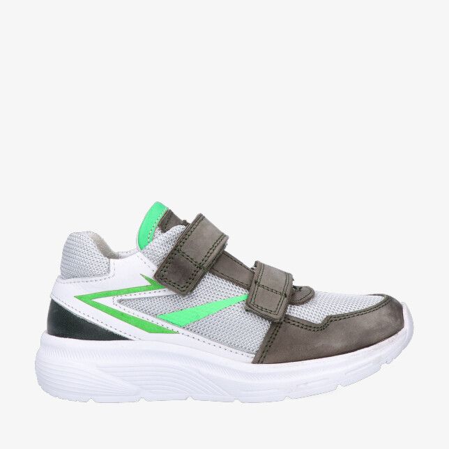 Groene Track Style Ruben Rally 326326 166-W3 sneaker in leren combinatie met mesh dubbele klittenband en dikke witte zool