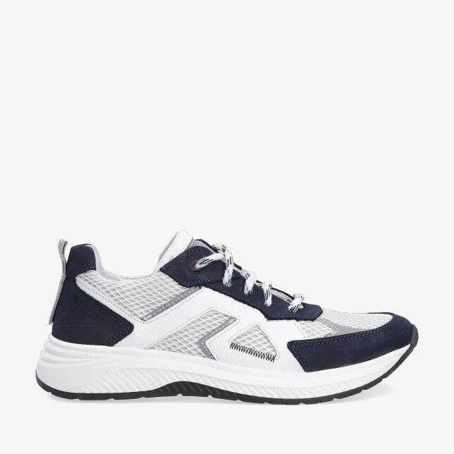 Blauwe Track Style Evan Engel 326355 129-W3 sneaker in leren combi met witte mesh en suède details sportieve zool en veters