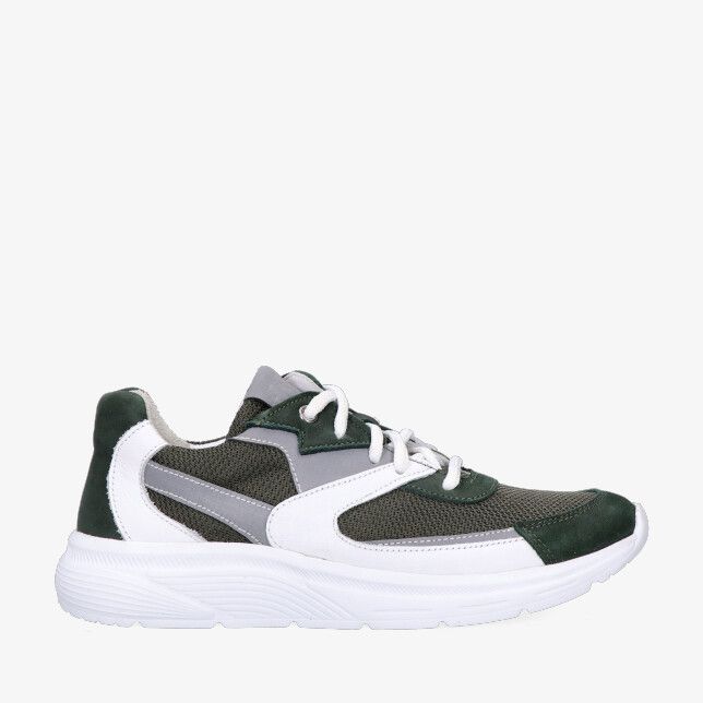 Groene Track Style Robin Rally 326346 568 W3 sneaker van leercombi met mesh en suède dikke witte zool en vetersluiting