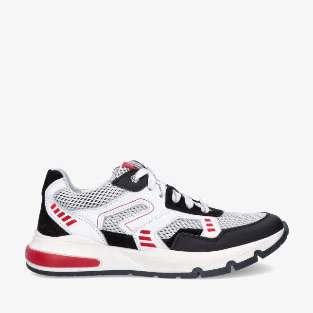 Zwarte Track Style SCOTT SPLIN 326356 589-W5 sneaker in leercombinatie met mesh rode accenten en chunky zool