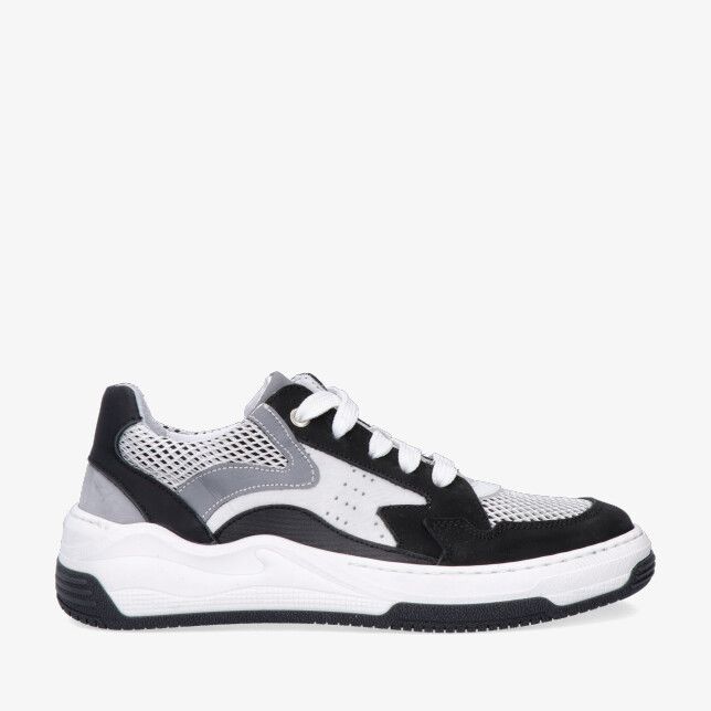 Zwarte Track Style Bart Braaf 326350 589-W5 sneaker van leren combi met mesh en suède overlays en dikke witte zool