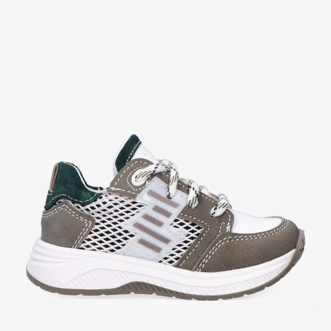 Groene Track Style ELIAS ENGEL 326303 164-W5 leren sneaker met mesh zijkanten dikke witte zool en gestreepte veters