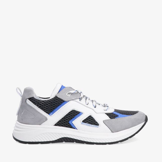 Grijze Track Style EVAN ENGEL 326355 182-W5 sneaker in leren combi met zwart mesh blauwe accenten en witte sportzool