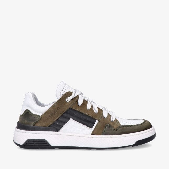 Groene Track Style BOY BOND 326360 568-W5 sneaker in leren combinatie met wit geperforeerd leer zwarte panelen en dikke zool