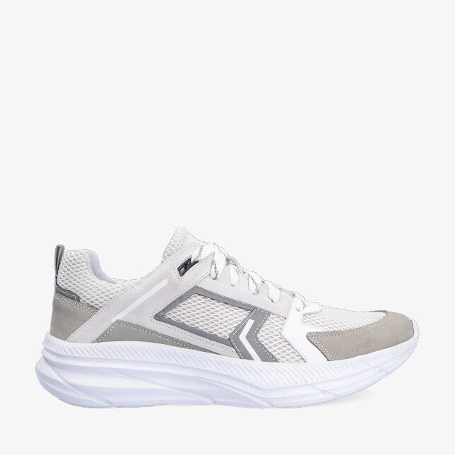 Witte Track Style VIGO VOS 326401 581-W5 sneaker in leren combi met mesh grijze accenten pijlmotief en dikke geribde zool