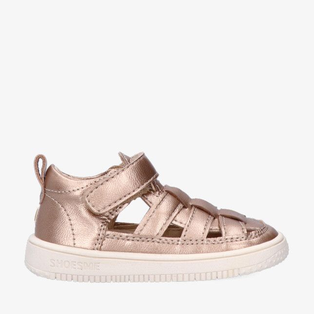 Shoesme BN24S016 F kindersandaal van gouden metallic leer met gevlochten bandjes klittenbandsluiting en witte zool