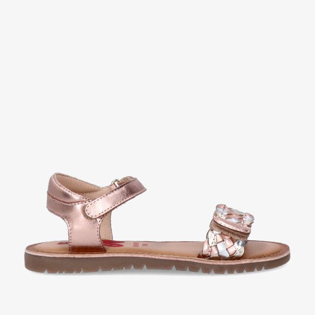Gouden metallic leren sandaal Shoesme Bio Sandal CA26S041 A met gevlochten voorband en klittenbandsluiting bij de enkel