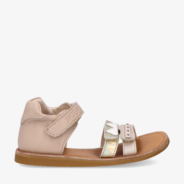 Roze leren combi sandaal Shoesme CS26S002 A met klittenband en metallic bandjes met studs en een zachte hielcup