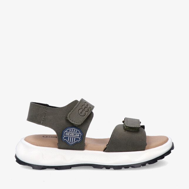 Groene leren Develab Boys Sporty Sandal Patch 48527 558 met klittenbandsluitingen en dikke witte zool