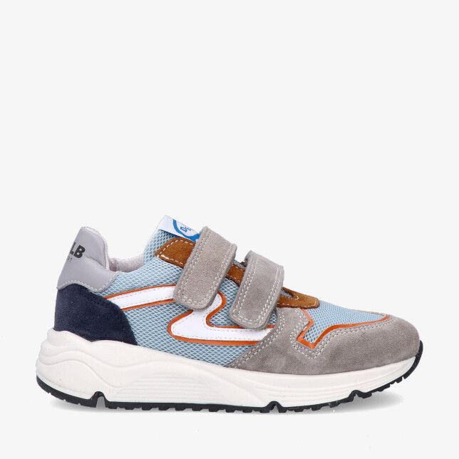 Grijze Develab boys low cut sneaker met dubbele klittenband model 45441 693 in leren combi met mesh en suède en witte zool