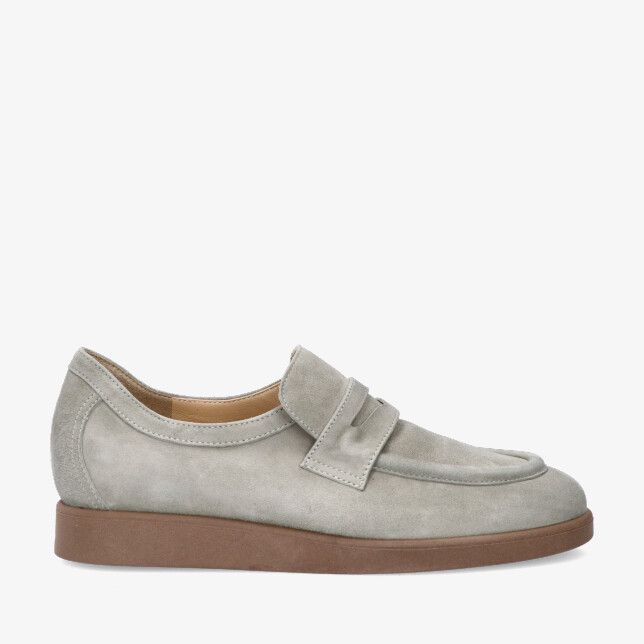 Groene Brunate 20283 Timo loafer in nubuck met brede wreefband mocneus en dikke bruine zool
