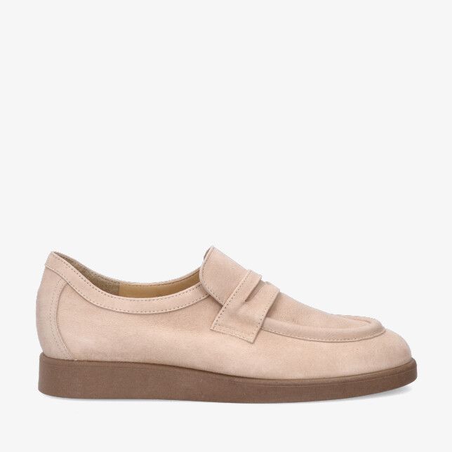 Beige nubuck loafer Brunate 20283 in creme met wreefband mocneus en lage bruine zool