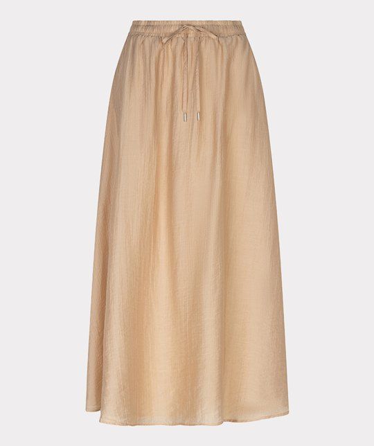 Beige EsQualo rok HS26.14217 180 met satijnachtige glans in A-lijn met elastische taille en trekkoord met metalen uiteinden