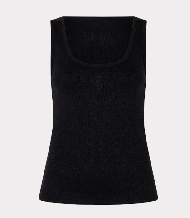 Zwarte EsQualo top met ribstructuur vierkante hals en brede bandjes model HS26.30213 000 aansluitende pasvorm