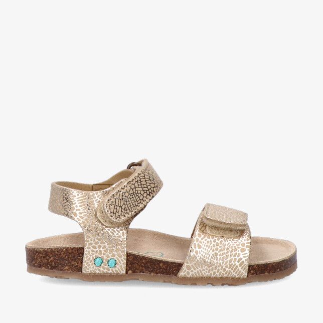 Gouden Bunnies JR BIMI B 226408 706 sandaal van metallic leer met klittenband en kurkzool met subtiele reptielstructuur