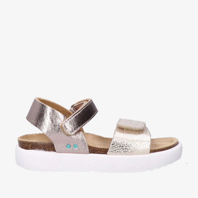 Bunnies JR Vanessa 226427 796 sandaal van gouden metallic leer met reliëf klittenband en witte zool met kurk