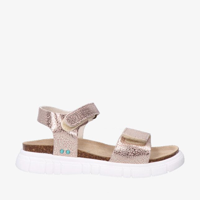 Gouden Bunnies JR Bregje 226422 794 sandaal van metallic leer met klittenband witte chunky zool en kurkvoetbed