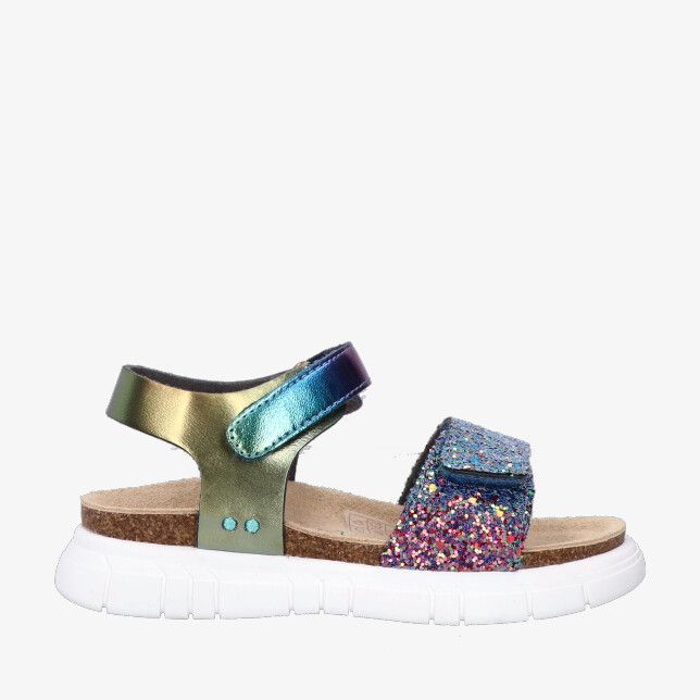 Bronzen metallic leren Bunnies JR Bregje 226422 798 sandaal met klittenband glitters op de band kurkvoetbed en witte zool