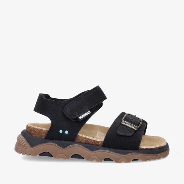 Blauwe leren sandaal Bunnies JR RAF RO 226047 789 met klittenbandsluiting en gesp kurken voetbed en robuuste zool