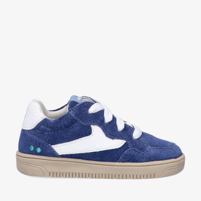Blauwe suède Bunnies JR MOSSIS 226206 420 sneaker met witte veters en zijstreep op beige zool