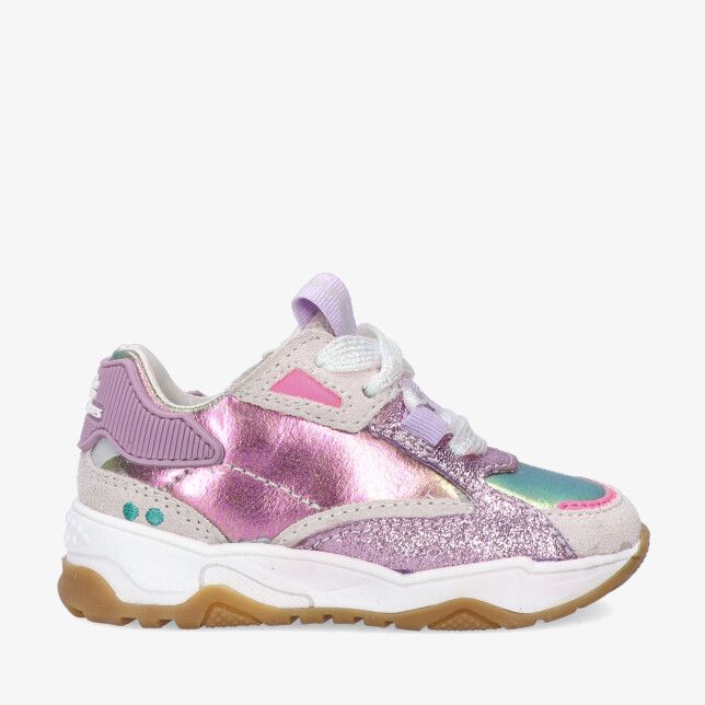 Roze Bunnies JR CODY C 226220 498 sneaker in leren combinatie met iriserend metallic en glitterdetails witte veters gumzool