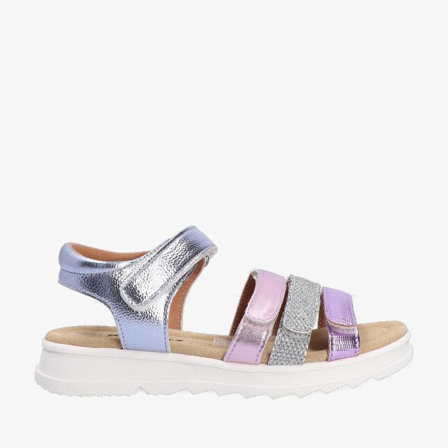 Braqeez SUUS S 426050 721 multicolour leren combi sandaal met metallic glans glitter klittenband en witte chunky zool