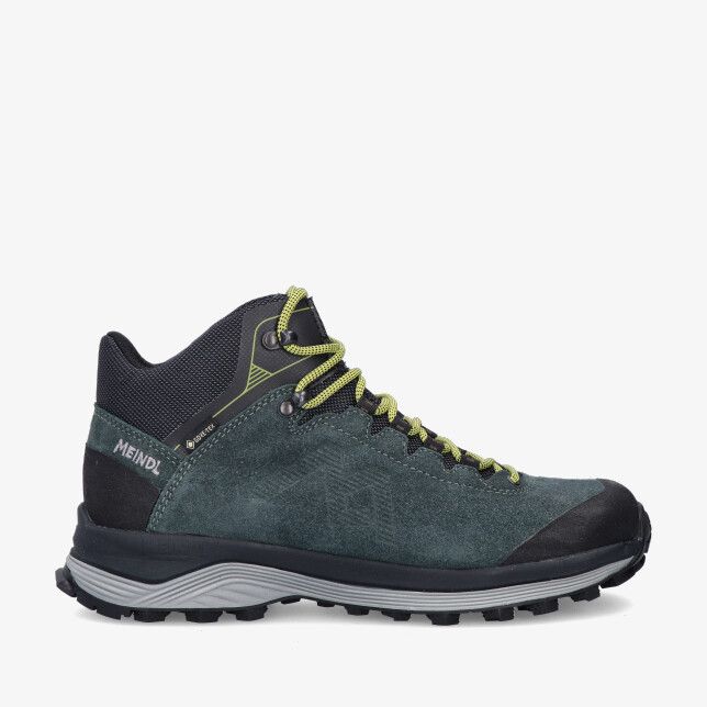 Groene Meindl Antero 2.0 GTX 4798 02 wandelschoen van nubuck met halfhoge pasvorm stevige zool en limegroene veters