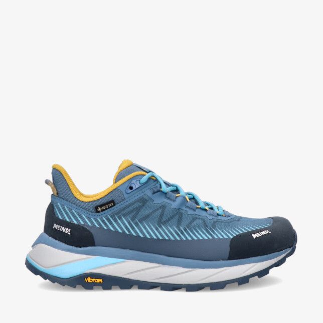 Blauwe Meindl ELDORA LADY GTX 4785 29 wandelschoen met ademend mesh bovenwerk gele voering GORE-TEX label en Vibram zool