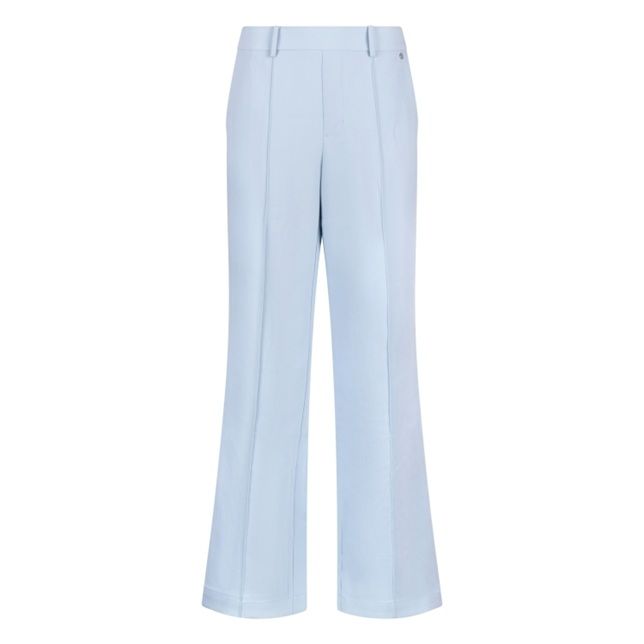 Blauwe NUKUS Jill Pants NKS09068 312 met wijde pijpen persplooien en riemlussen in gladde stof
