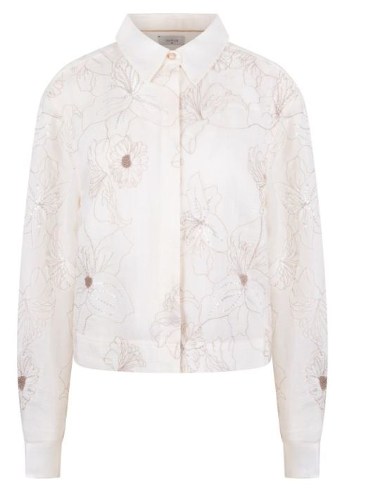 Gebroken witte NUKUS Adora blouse in lichte stof met bloemige borduursels lange mouwen en klassieke kraag model NKS02167 17