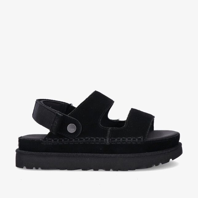 UGG Goldenstar Glid 1167399 in zwarte suède sandaal met brede bandjes open teen en hakband met dikke profielzool