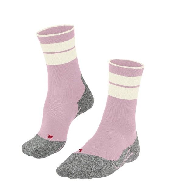 Roze halfhoge Falke TK Compression Stabilizing W 16118 8663 sokken met boordstrepen en grijze verstevigde teen en hiel